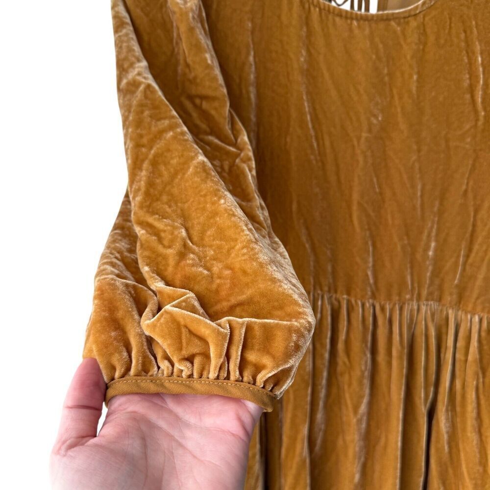 Charles Henry Dress Womens Extra Small Gold Velvet Tie-Back Midi Cottage Priaire - Picture 3 of 16
